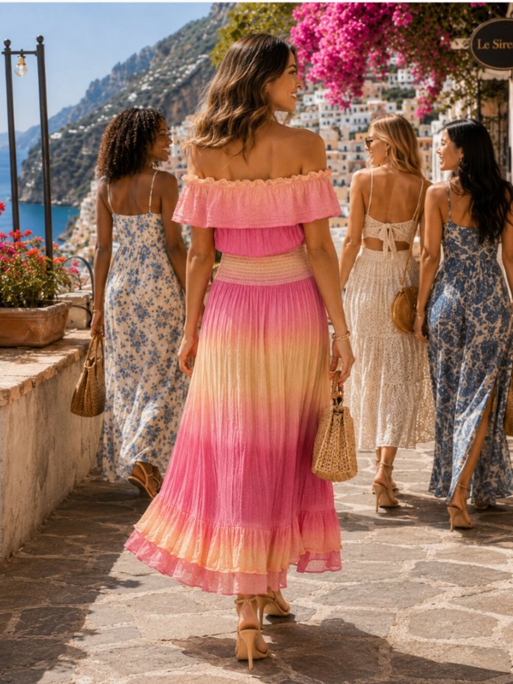Venus Pink Peach Ombre Off Shoulder Maxi Dress Size M/L - Picture 2 of 4